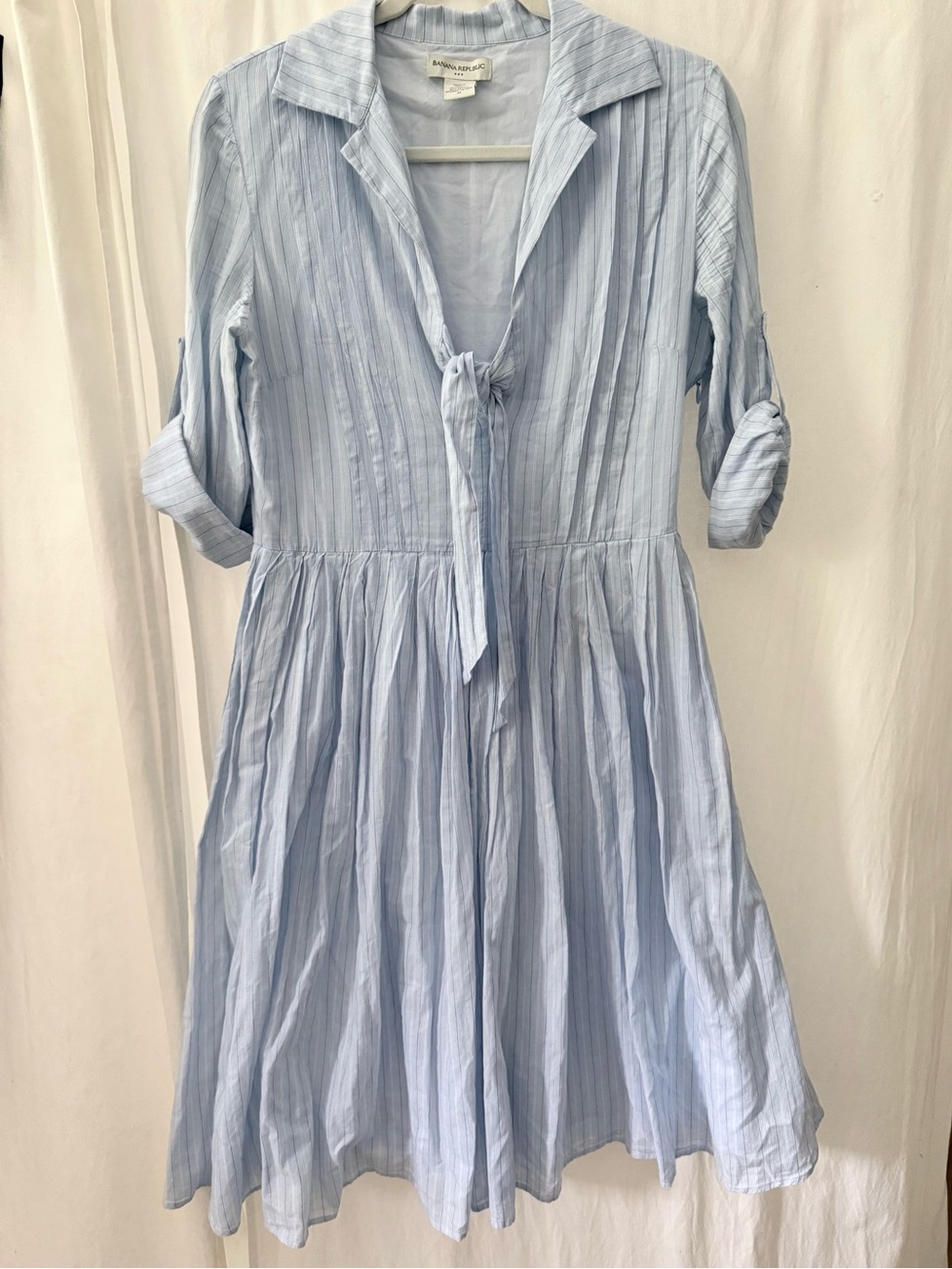 Banana Republic Light Blue and White Striped Tie-Front Cotton Dress